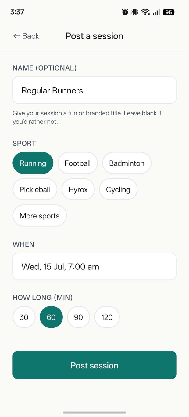 Post a sports session in seconds